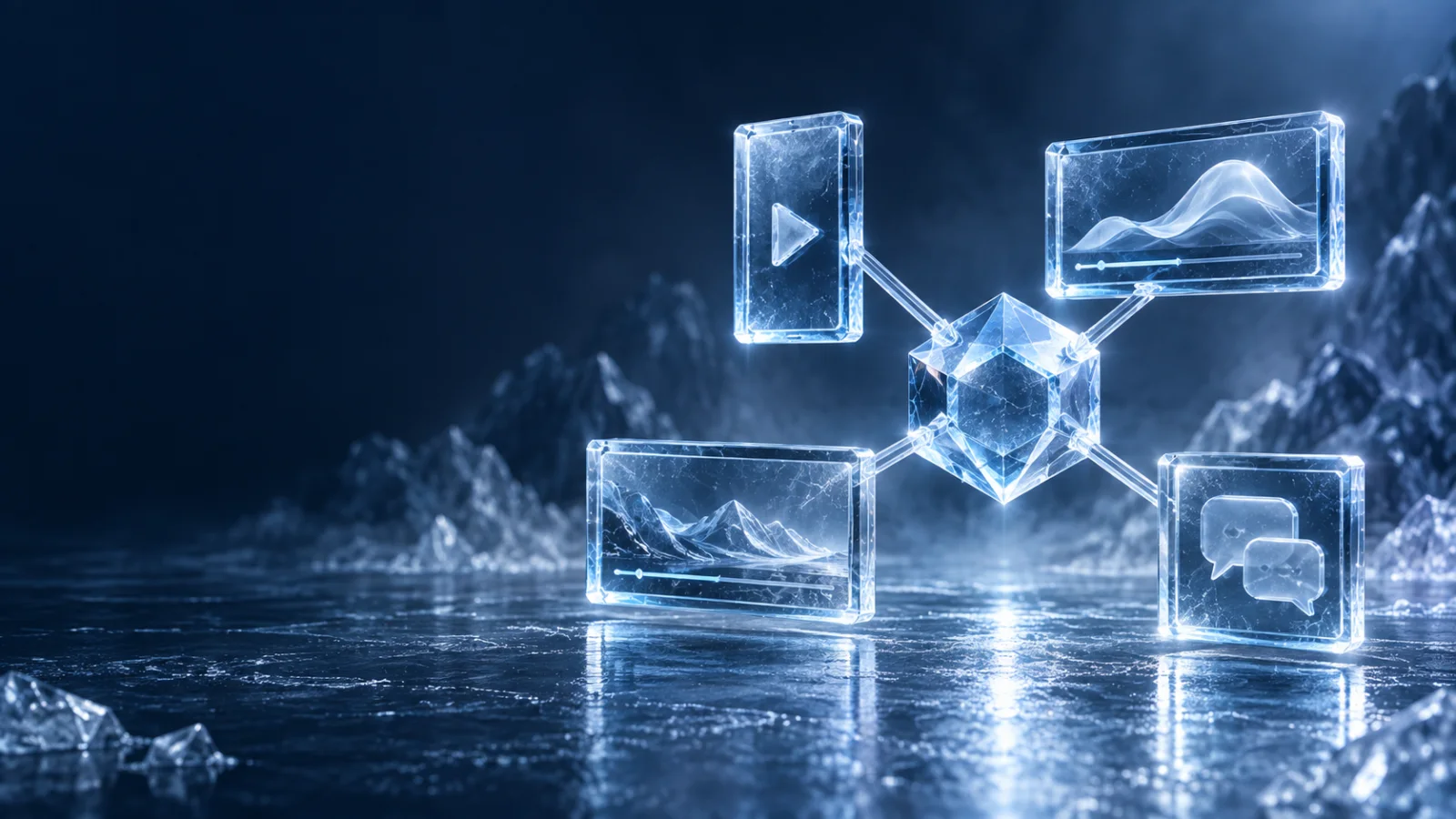 Crystalline multi-channel creator campaign network connected to a central orchestration prism