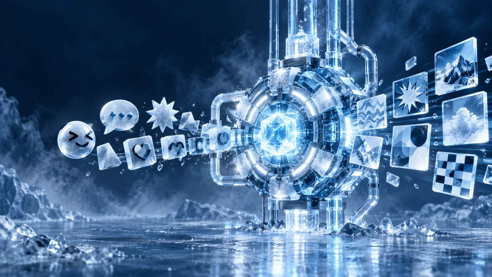 Crystalline cultural signal engine transforming abstract expressions into shareable visual tiles