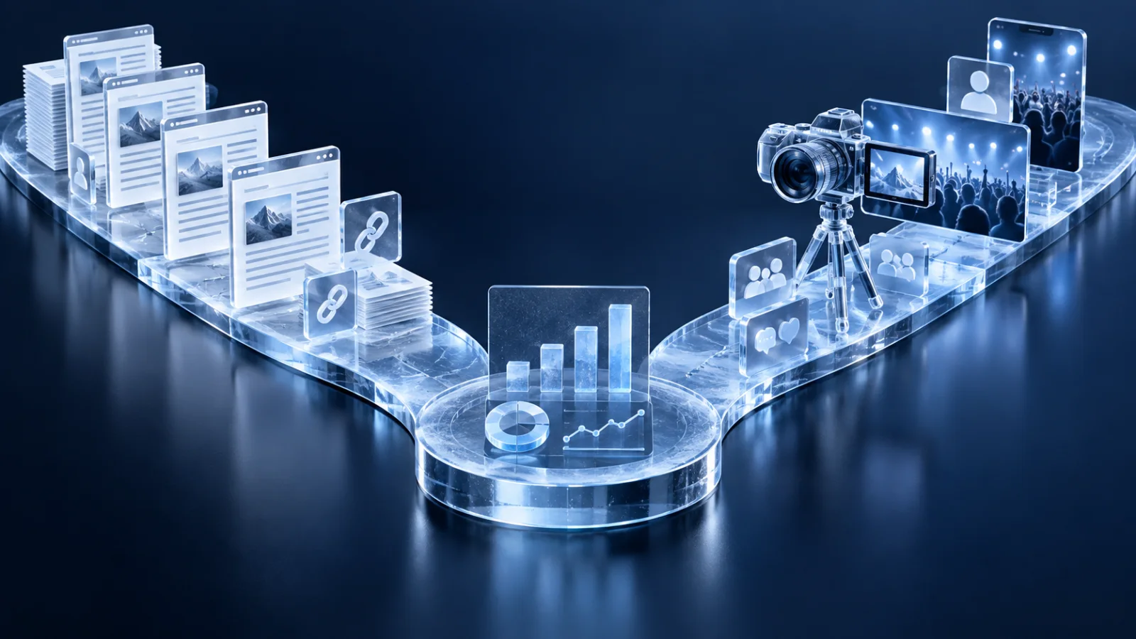 Ice-glass comparison of a durable affiliate content path and a creator-led influence path converging on measurement