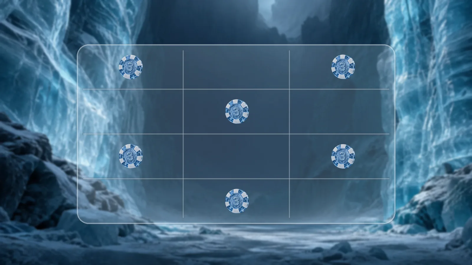 A large frosted ice panel divided into a grid of cells, with poker chips marking alternate cells