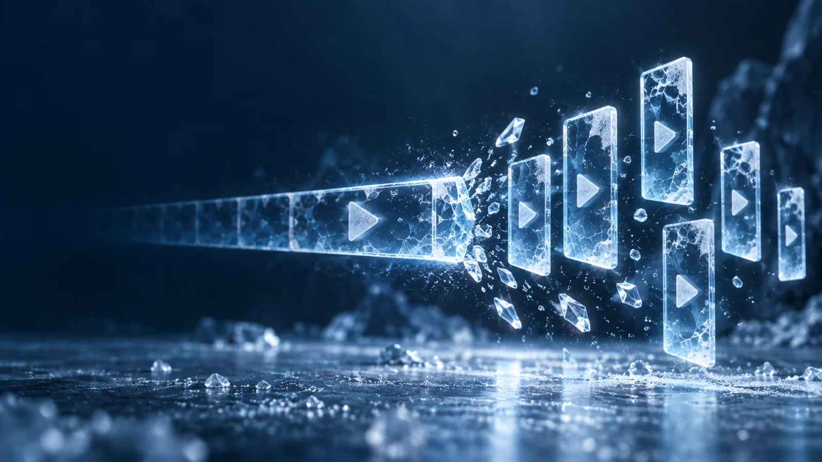 Crystalline long-form video timeline splitting into multiple short-form media panels