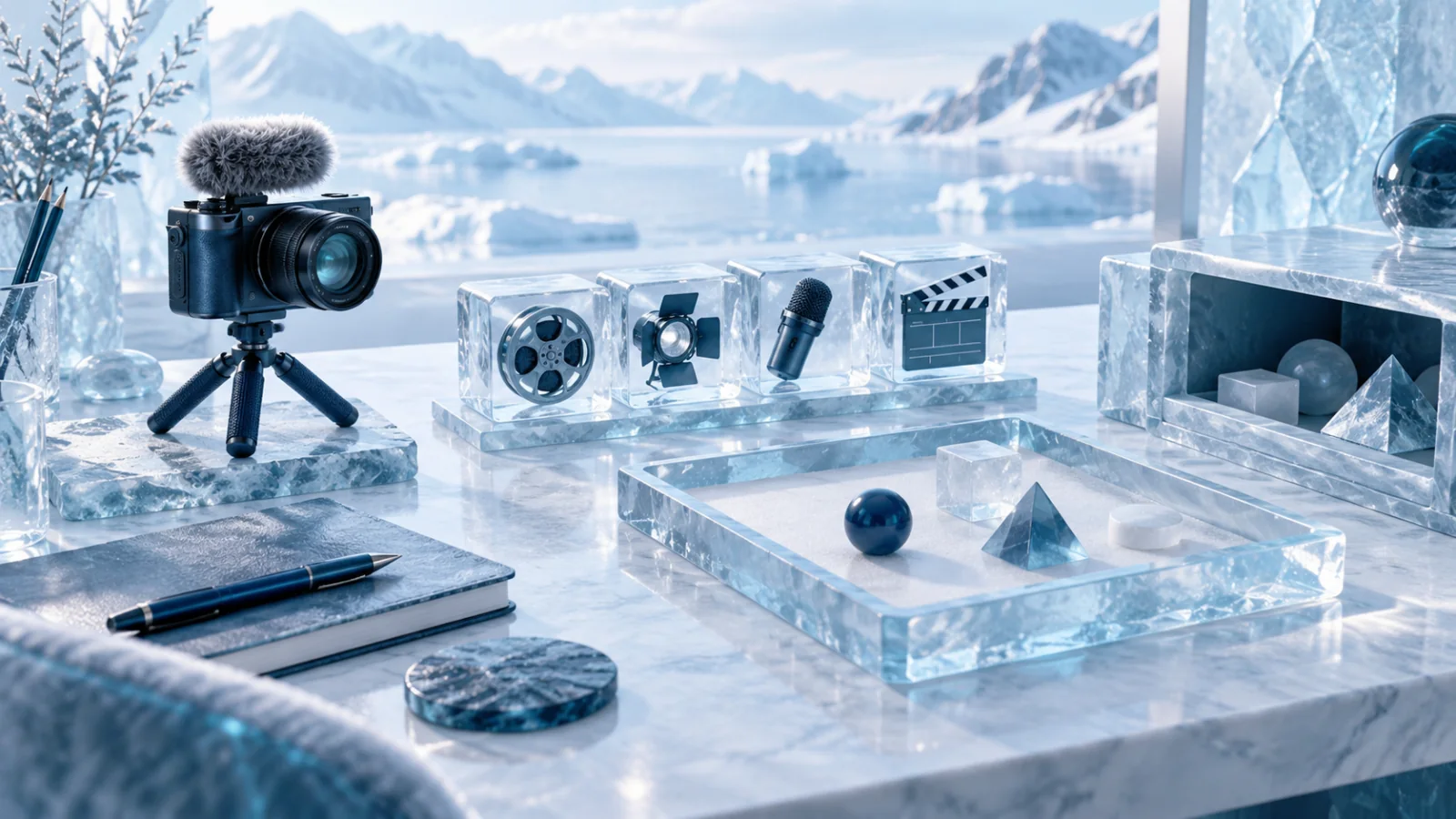 Creator equipment and bounded resource compartments on an ice-glass pilot planning desk