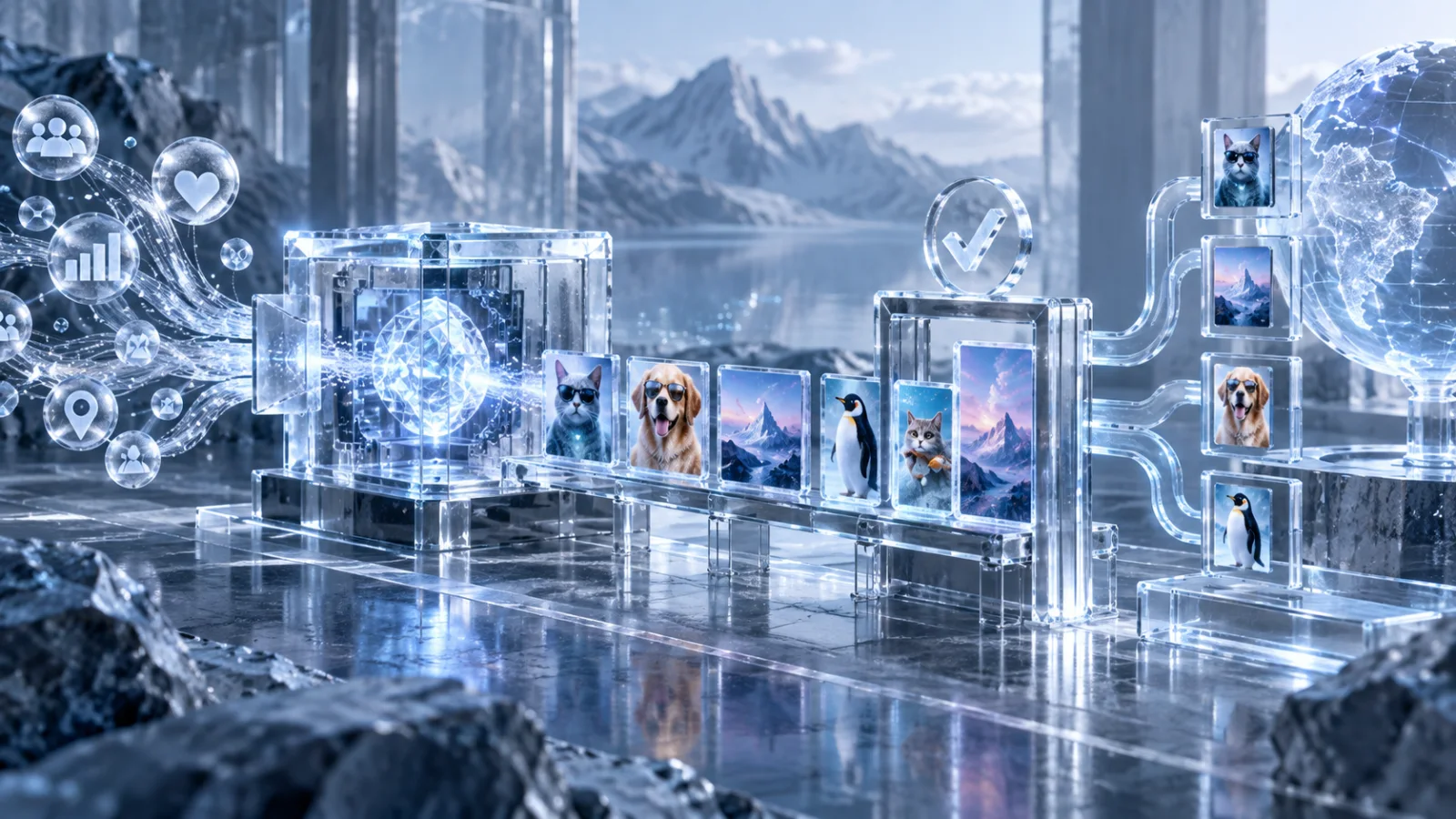 Ice-blue creative studio turning live audience signals into a sequence of distinct iGaming meme tiles